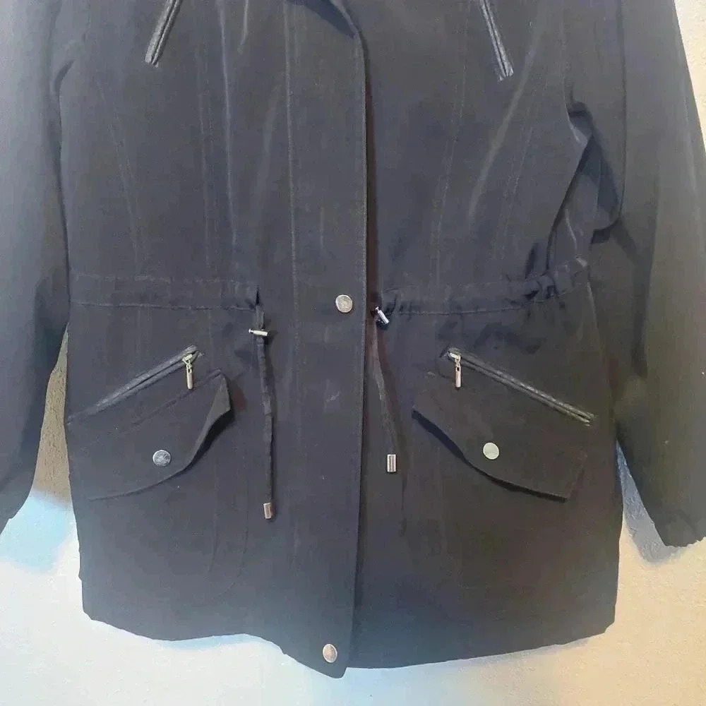 Gallery Petite Size PM Adjust Cinch Waist Removable Liner Black Jacket - Picture 8 of 12